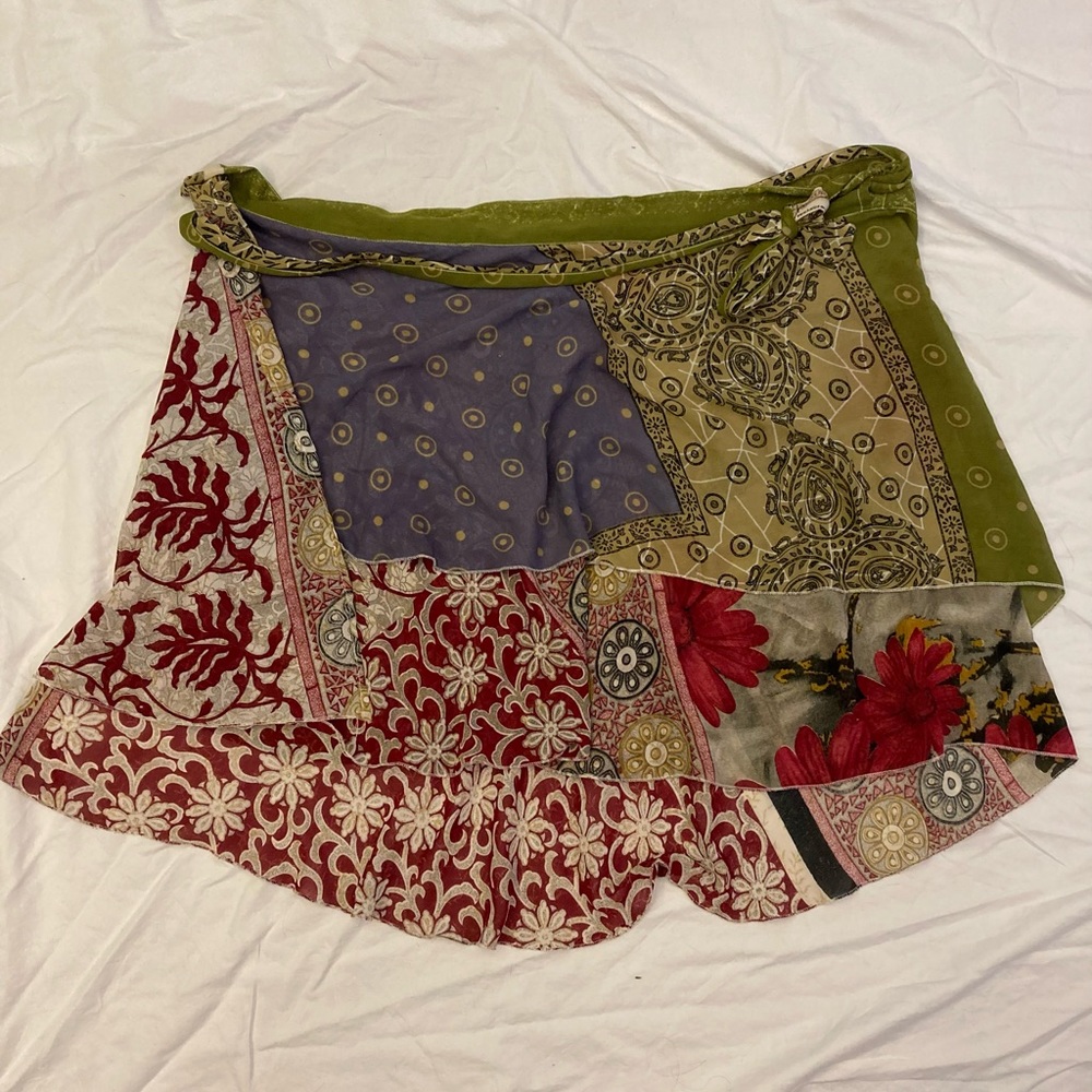 Boho multi-patterned tiered wrap skirt